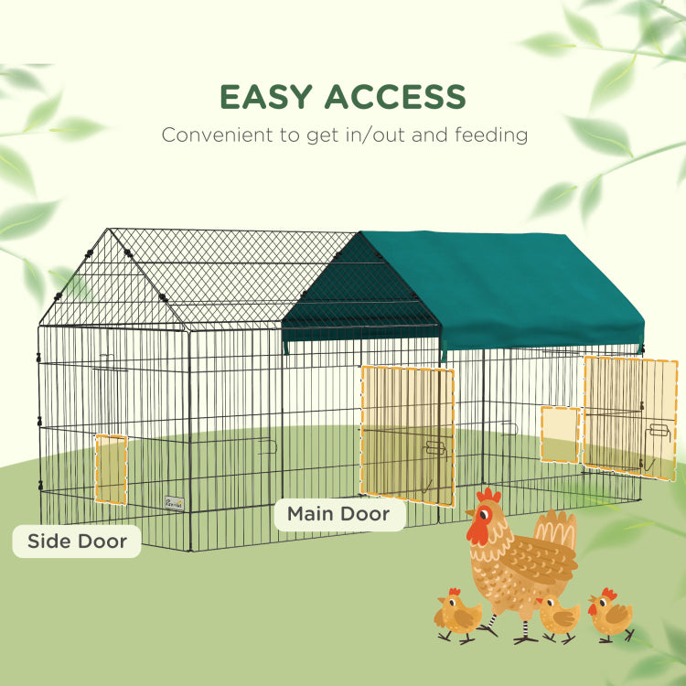 Pawhut 87" Small Animal Playpen, Pet Playpen Yard Fence For Rabbits, Chicken, Chinchillas With Roof For Indoor & Outdoor, Green