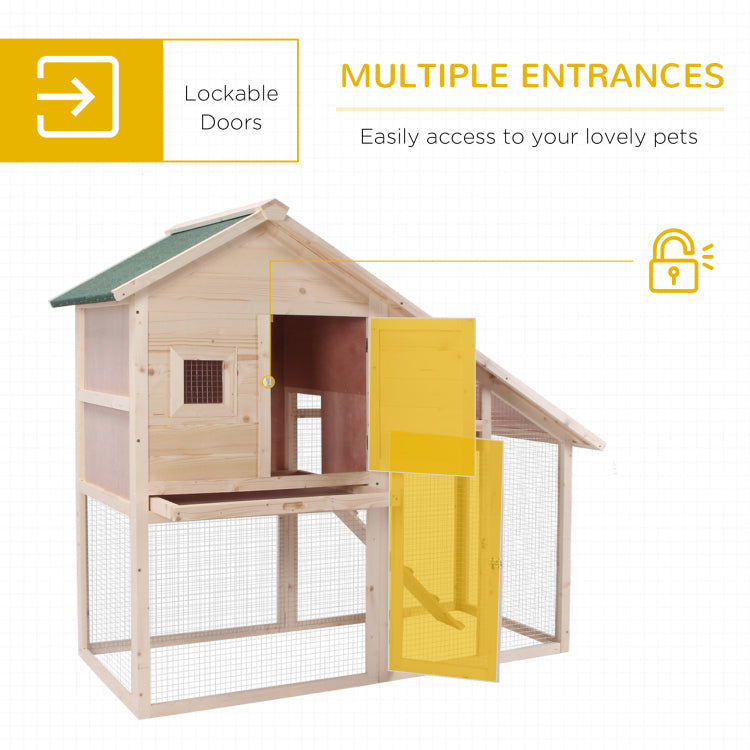 Pawhut 55"L 2 Tier Wooden Rabbit Hutch Bunny Cage Small Animal House With Ramp, Waterproof Roof, Removable Tray And Outdoor Run
