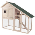 Pawhut 55"L 2 Tier Wooden Rabbit Hutch Bunny Cage Small Animal House With Ramp, Waterproof Roof, Removable Tray And Outdoor Run