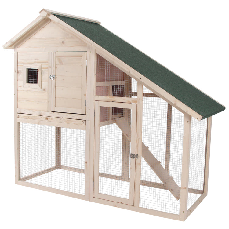 Pawhut 55"L 2 Tier Wooden Rabbit Hutch Bunny Cage Small Animal House With Ramp, Waterproof Roof, Removable Tray And Outdoor Run