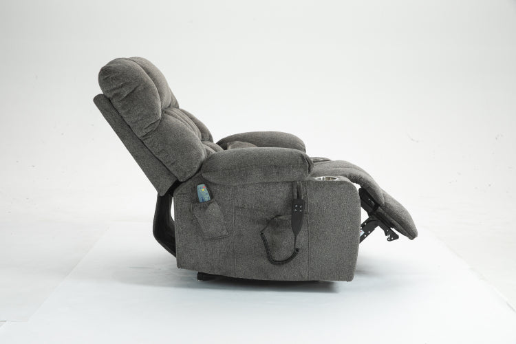 Lift Chair For Big And Tall Person With Inconvenient Legs: High Density Foam Lift Sofa With Heat And Massage, 2 Pockets, 2 Cup Holder, 2 Remote, Okin Motor
