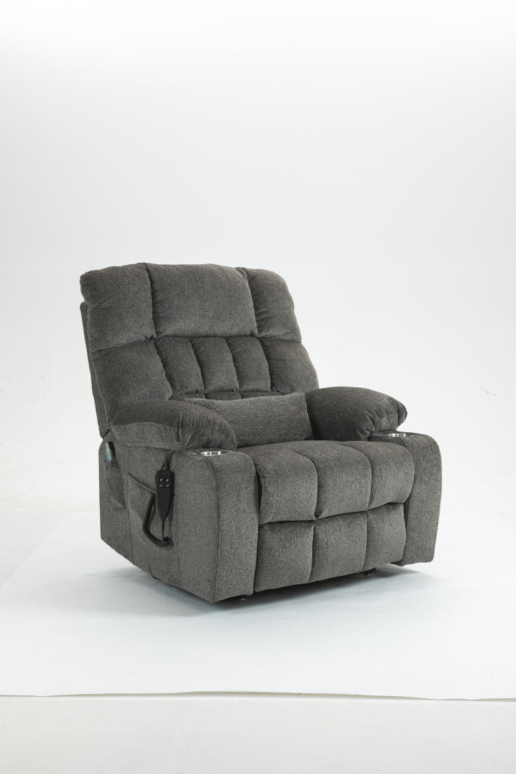 Lift Chair For Big And Tall Person With Inconvenient Legs: High Density Foam Lift Sofa With Heat And Massage, 2 Pockets, 2 Cup Holder, 2 Remote, Okin Motor
