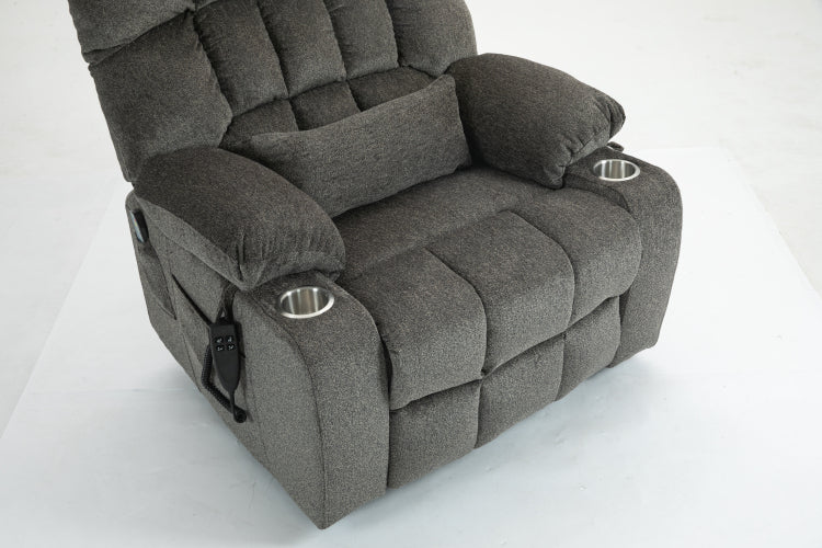 Lift Chair For Big And Tall Person With Inconvenient Legs: High Density Foam Lift Sofa With Heat And Massage, 2 Pockets, 2 Cup Holder, 2 Remote, Okin Motor