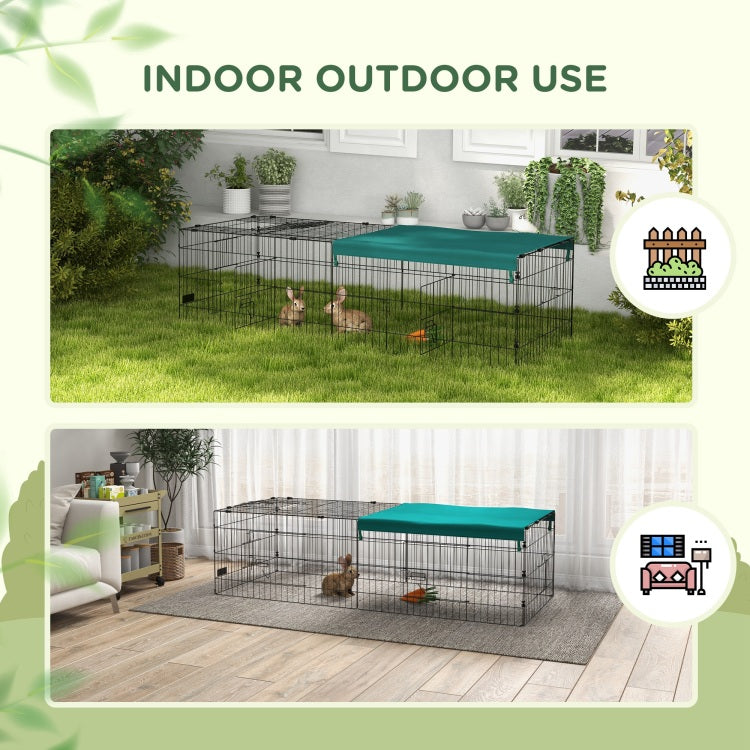 Pawhut 73" Small Animal Playpen, Pet Playpen Yard Fence For Rabbits, Chicken, Chinchillas With Roof For Indoor & Outdoor, Green