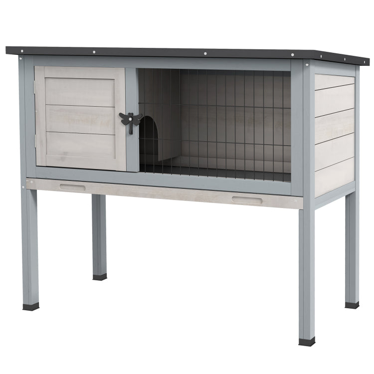 Pawhut Elevated Wooden Rabbit Hutch, Indoor Outdoor Bunny Cage With Hinged Asphalt Roof And Removable Tray For Guinea Pig, Gray