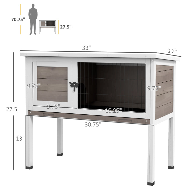 Pawhut Elevated Wooden Rabbit Hutch, Indoor Outdoor Bunny Cage With Hinged Asphalt Roof And Removable Tray For Single, Dwarf, Or Guinea Pig, Brown