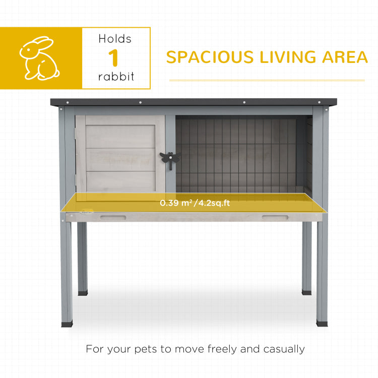 Pawhut Elevated Wooden Rabbit Hutch, Indoor Outdoor Bunny Cage With Hinged Asphalt Roof And Removable Tray For Guinea Pig, Gray