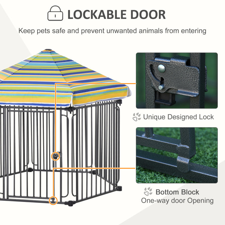 Pawhut 48" X 41" Heavy Duty Metal Dog Playpen, Outdoor Pet Cage Kennel, Puppy Exercise Fence Barrier With Weather Resistant Polyester Roof, Locking Door, & Metal Frame