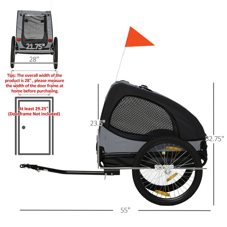 Aosom Dog Bike Trailer, Pet Bike Wagon With Steel Frame, Hitch Coupler, Quick Release Wheels, Reflectors, Flag, Pet Travel Carrier For Medium Dogs, Black
