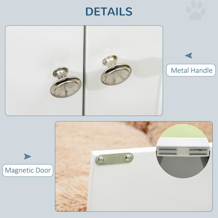 Pawhut Large Elevated Dog Bowls With Storage Cabinet Containing Large 44L Capacity, Raised Dog Bowl Stand Pet Food Bowl Dog Feeding Station, White