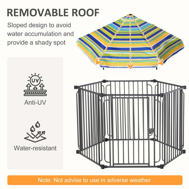 Pawhut 48" X 41" Heavy Duty Metal Dog Playpen, Outdoor Pet Cage Kennel, Puppy Exercise Fence Barrier With Weather Resistant Polyester Roof, Locking Door, & Metal Frame