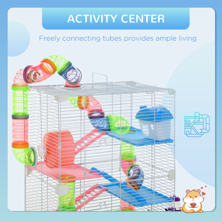 Pawhut 18" 5 Tier Hamster Cage With Tubes And Tunnels, Small Animal Cage With Portable Carry Handle, Rat Gerbil Cage With Water Bottle, Food Dish, Exercise Wheel
