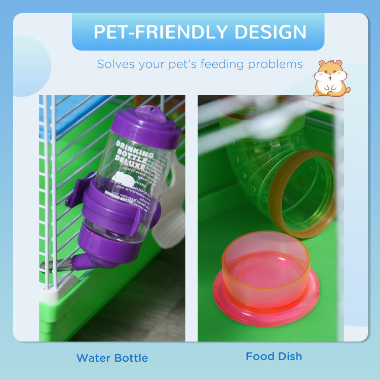 Pawhut 18" 5 Tier Hamster Cage With Tubes And Tunnels, Small Animal Cage With Portable Carry Handle, Rat Gerbil Cage With Water Bottle, Food Dish, Exercise Wheel
