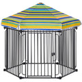 Pawhut 48" X 41" Heavy Duty Metal Dog Playpen, Outdoor Pet Cage Kennel, Puppy Exercise Fence Barrier With Weather Resistant Polyester Roof, Locking Door, & Metal Frame