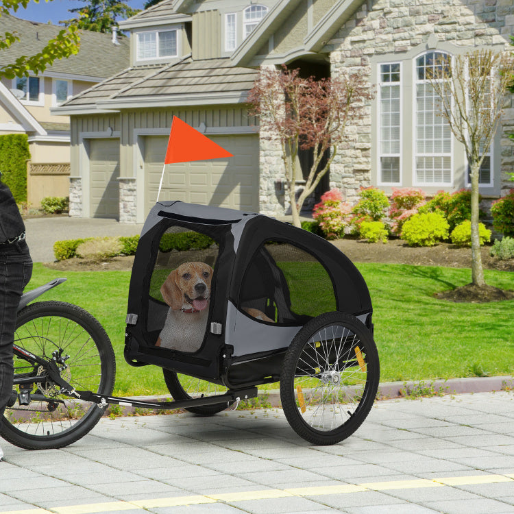 Aosom Dog Bike Trailer, Pet Bike Wagon With Steel Frame, Hitch Coupler, Quick Release Wheels, Reflectors, Flag, Pet Travel Carrier For Medium Dogs, Black