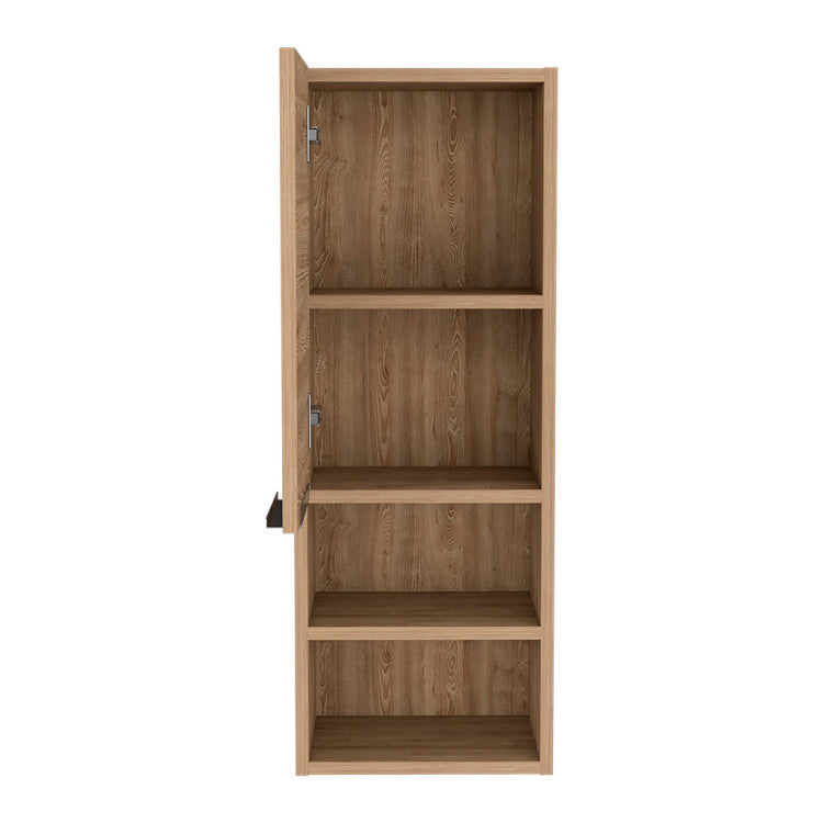 Medicine Single Door Cabinet 32" H, Two Interior Shelves, Two External Shelves, Light Oak