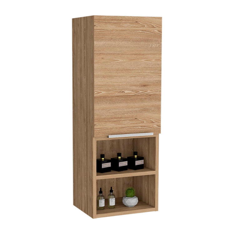 Medicine Single Door Cabinet 32" H, Two Interior Shelves, Two External Shelves, Light Oak