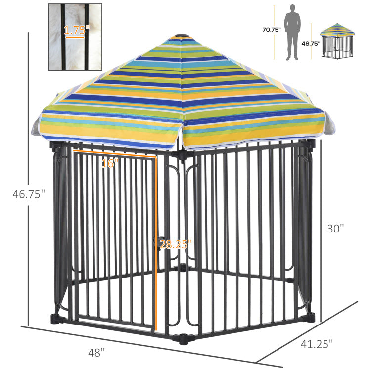 Pawhut 48" X 41" Heavy Duty Metal Dog Playpen, Outdoor Pet Cage Kennel, Puppy Exercise Fence Barrier With Weather Resistant Polyester Roof, Locking Door, & Metal Frame