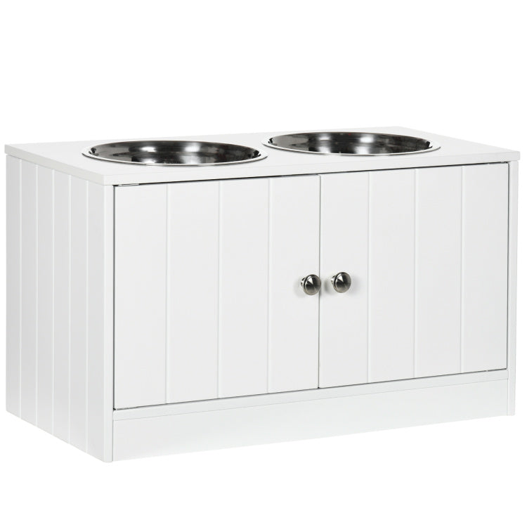 Pawhut Large Elevated Dog Bowls With Storage Cabinet Containing Large 44L Capacity, Raised Dog Bowl Stand Pet Food Bowl Dog Feeding Station, White