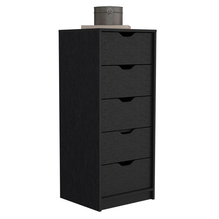 Dresser 42"H, 5 Drawers , Slim Storage Chest Of Drawers, Black