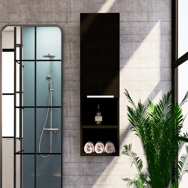 Medicine Single Door Cabinet 32" H, Two External Shelves, Two Interior Shelves, Black