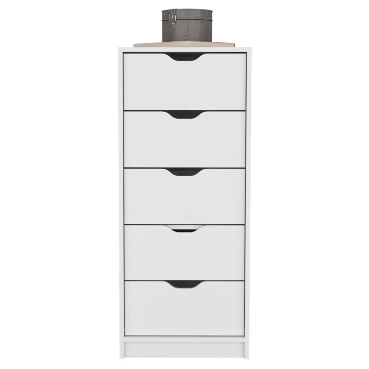 Dresser 42"H, 5 Drawers , Slim Storage Chest Of Drawers, White