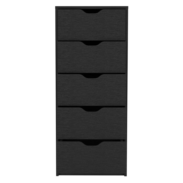 Dresser 42"H, 5 Drawers , Slim Storage Chest Of Drawers, Black