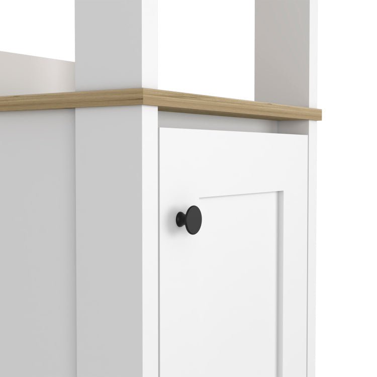 Linen Single Door Cabinet 59" H, Two Interior Shelves, Two Open Shelves, Light Oak White