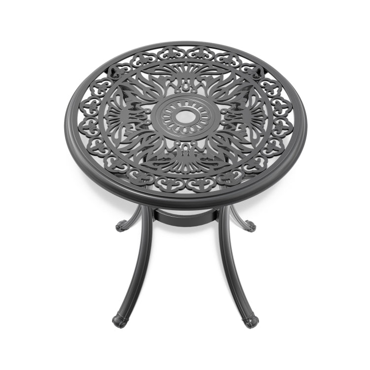 26.77 Inch Cast Aluminum Patio Dining Table With Black Frame And Umbrella Hole