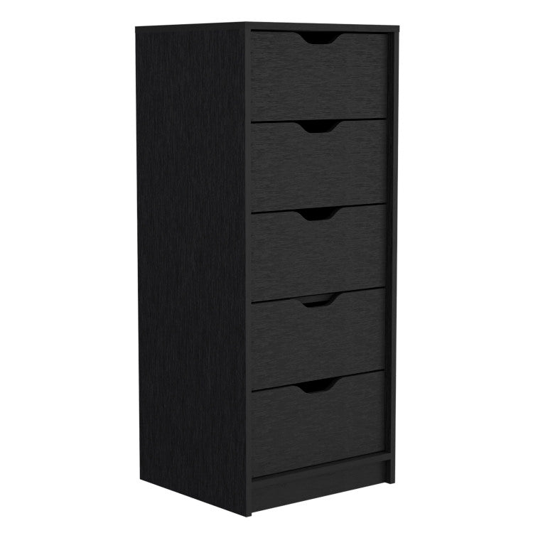 Dresser 42"H, 5 Drawers , Slim Storage Chest Of Drawers, Black