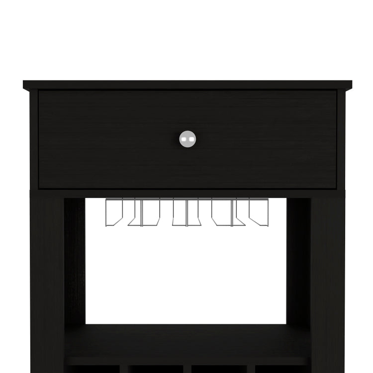 39" H Black Bar Coffee Cart, Kitchen Or Living Room Cabinet Storage, With 12 Bottle Racks, A Central Shelf With 1 Cup Holders, 1 Drawer Ideal For Storing Small Things