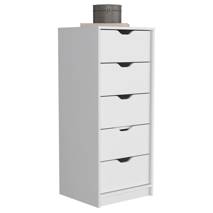 Dresser 42"H, 5 Drawers , Slim Storage Chest Of Drawers, White