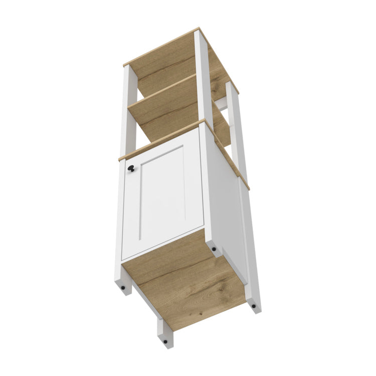 Linen Single Door Cabinet 59" H, Two Interior Shelves, Two Open Shelves, Light Oak White