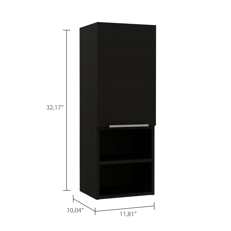 Medicine Single Door Cabinet 32" H, Two External Shelves, Two Interior Shelves, Black