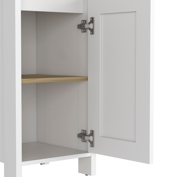 Linen Single Door Cabinet 59" H, Two Interior Shelves, Two Open Shelves, Light Oak White