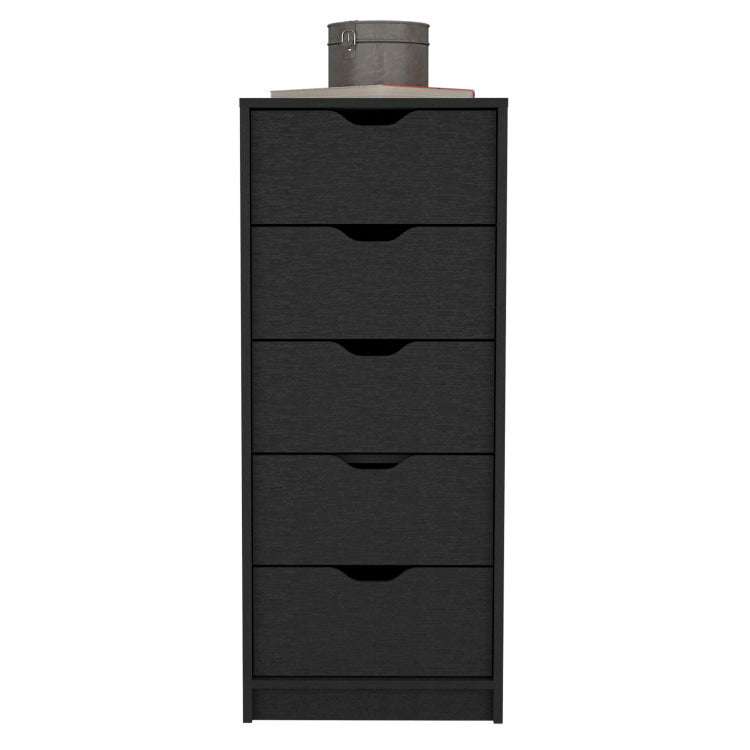 Dresser 42"H, 5 Drawers , Slim Storage Chest Of Drawers, Black