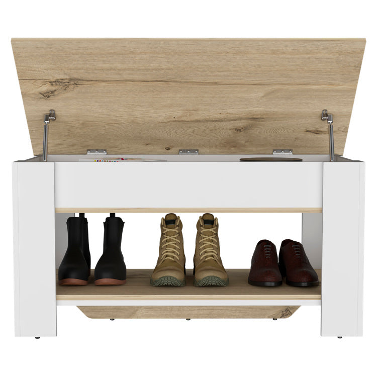 Storage Table, Four Legs, Lower Shelf, Light Oak White