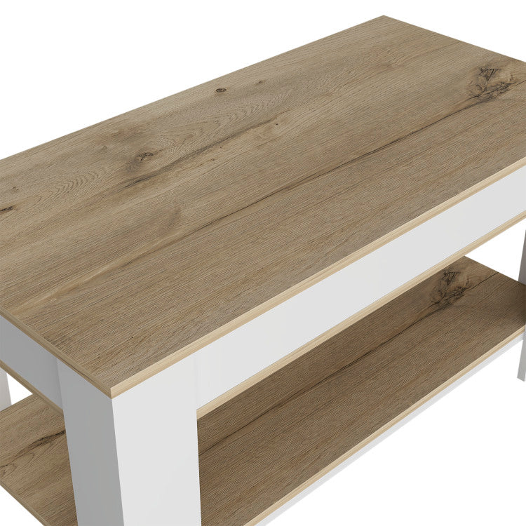 Storage Table, Four Legs, Lower Shelf, Light Oak White