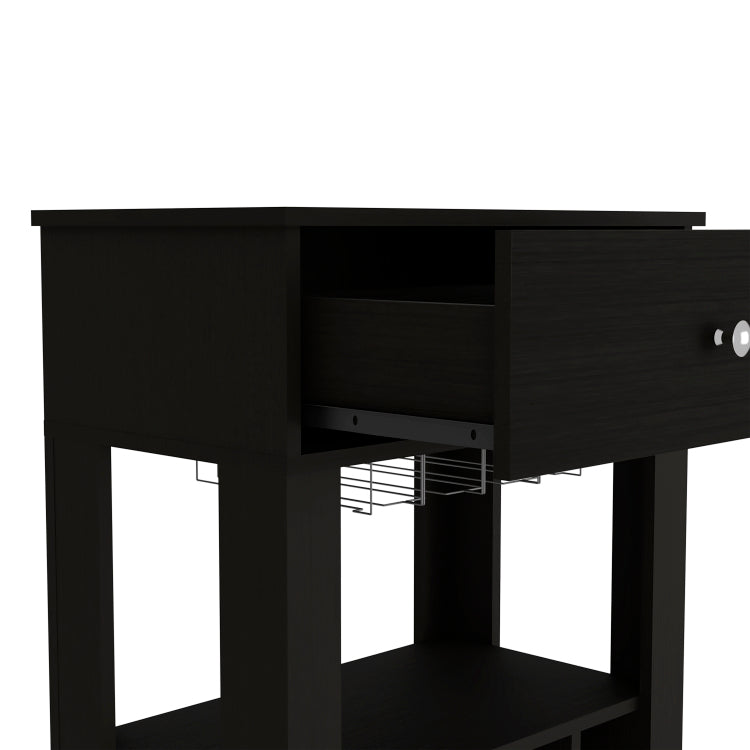 39" H Black Bar Coffee Cart, Kitchen Or Living Room Cabinet Storage, With 12 Bottle Racks, A Central Shelf With 1 Cup Holders, 1 Drawer Ideal For Storing Small Things