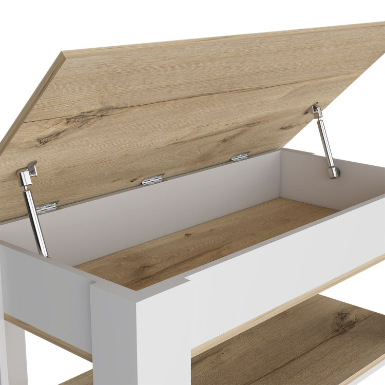 Storage Table, Four Legs, Lower Shelf, Light Oak White