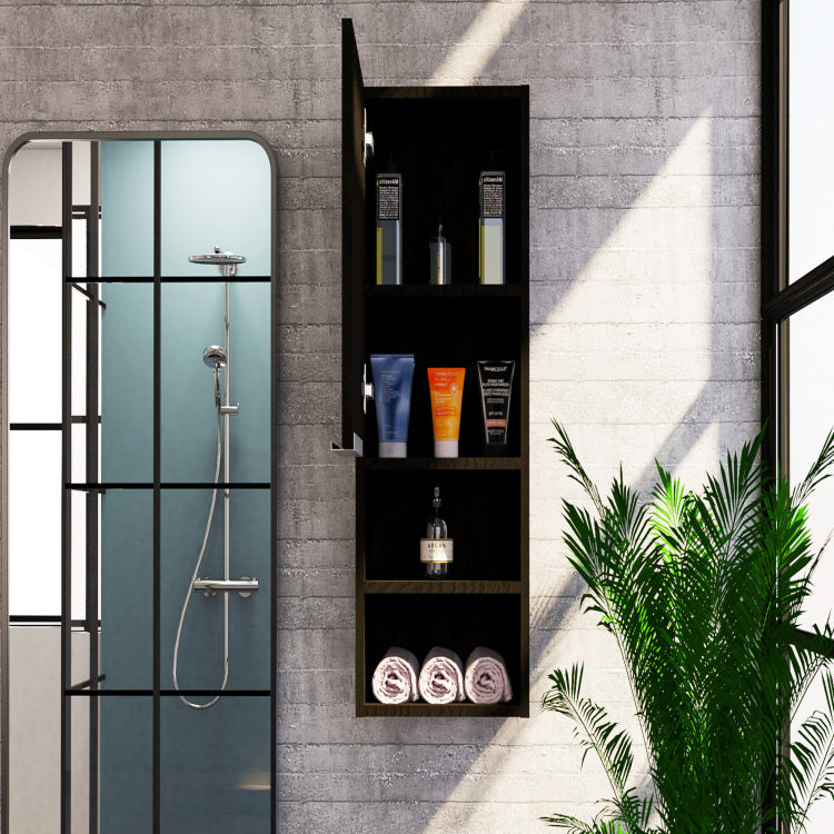 Medicine Single Door Cabinet 32" H, Two External Shelves, Two Interior Shelves, Black