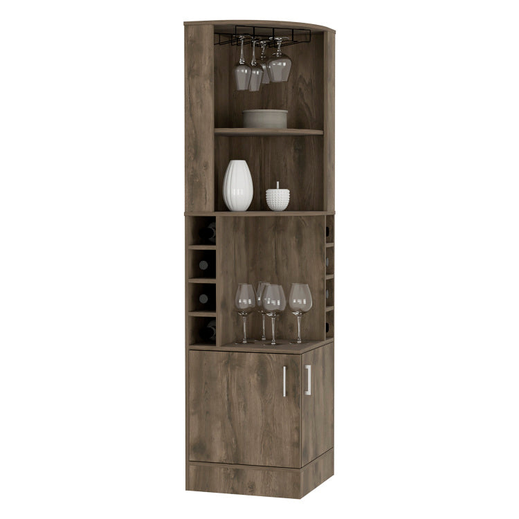 Bar Cabinet 71" H, With Two Shelves At The Top, 1 Glass Holder, 8 Exterior Bottle Racks, 1 Central Shelf And A Lower Drawer With 2 Side Doors, Dark Brown