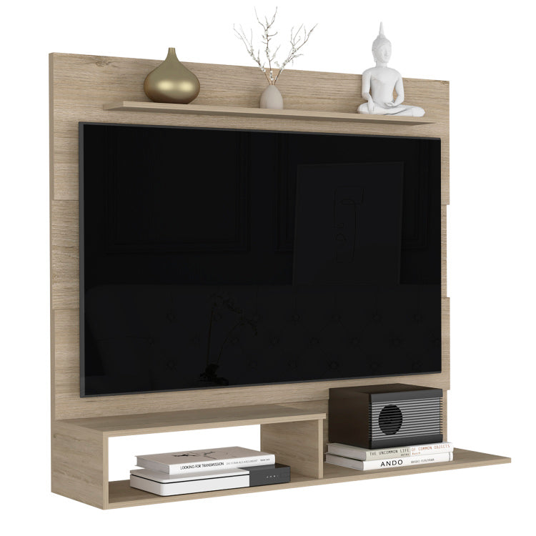 Floating Entertainment Center For Tv S Up 55", Space For Tv, One Superior Shelf, Two Shelves, Light Pine
