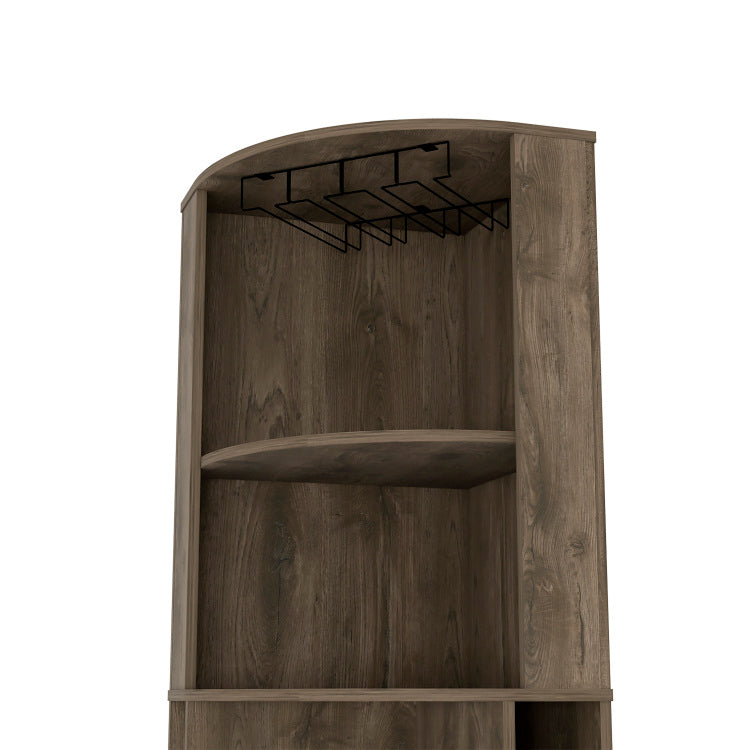Bar Cabinet 71" H, With Two Shelves At The Top, 1 Glass Holder, 8 Exterior Bottle Racks, 1 Central Shelf And A Lower Drawer With 2 Side Doors, Dark Brown