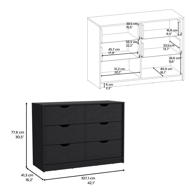 Dresser 30"H, Drawer Dresser With 2 Lower Cabinets, Drawer Chest, Black