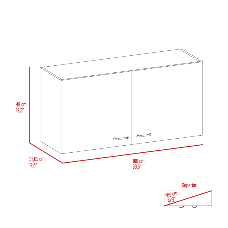 Wall Cabinet 19"H, Two Doors, Two Internal Shelves, White Smoked Oak