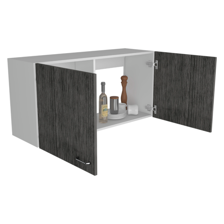 Wall Cabinet 19"H, Two Doors, Two Internal Shelves, White Smoked Oak
