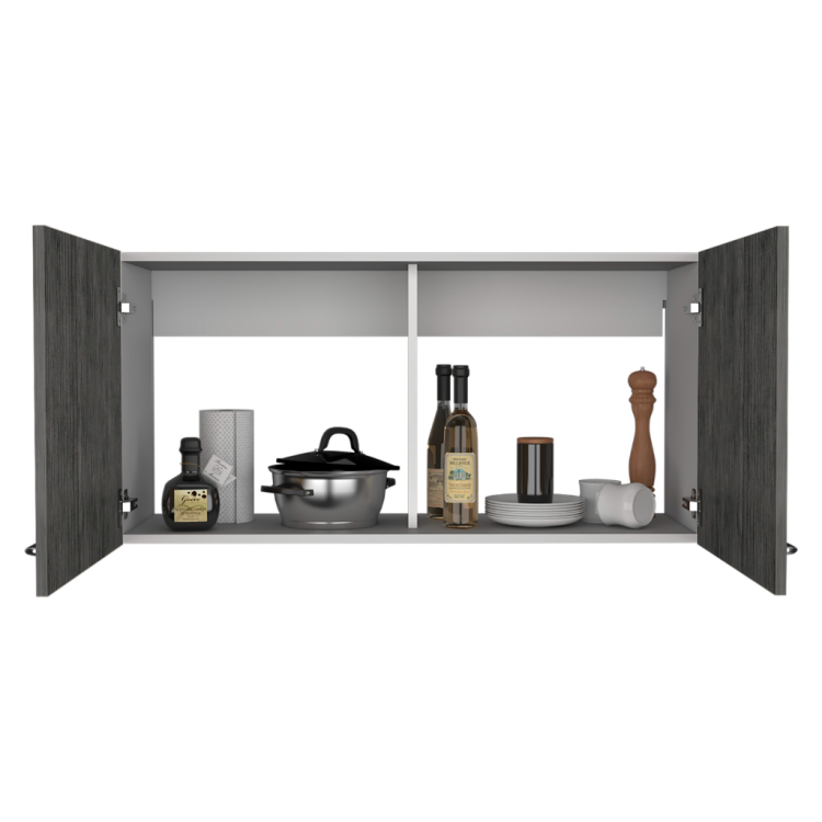Wall Cabinet 19"H, Two Doors, Two Internal Shelves, White Smoked Oak