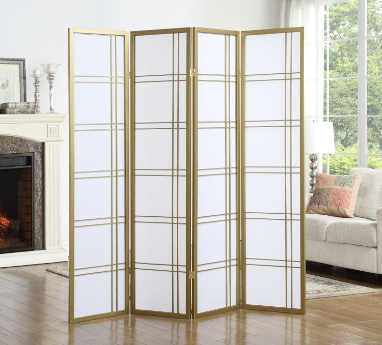 Seto 4 Panel Room Divider Screen, Gold