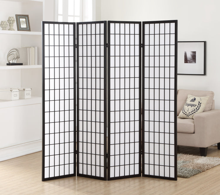 4 Panel Oriental Shoji Screen Room Divider, Black